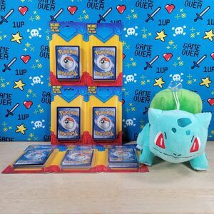 Pokemon TCG 7 Packs of 20 Cards + 1 Foil Card & Bulbasaur 8" Plush Set New